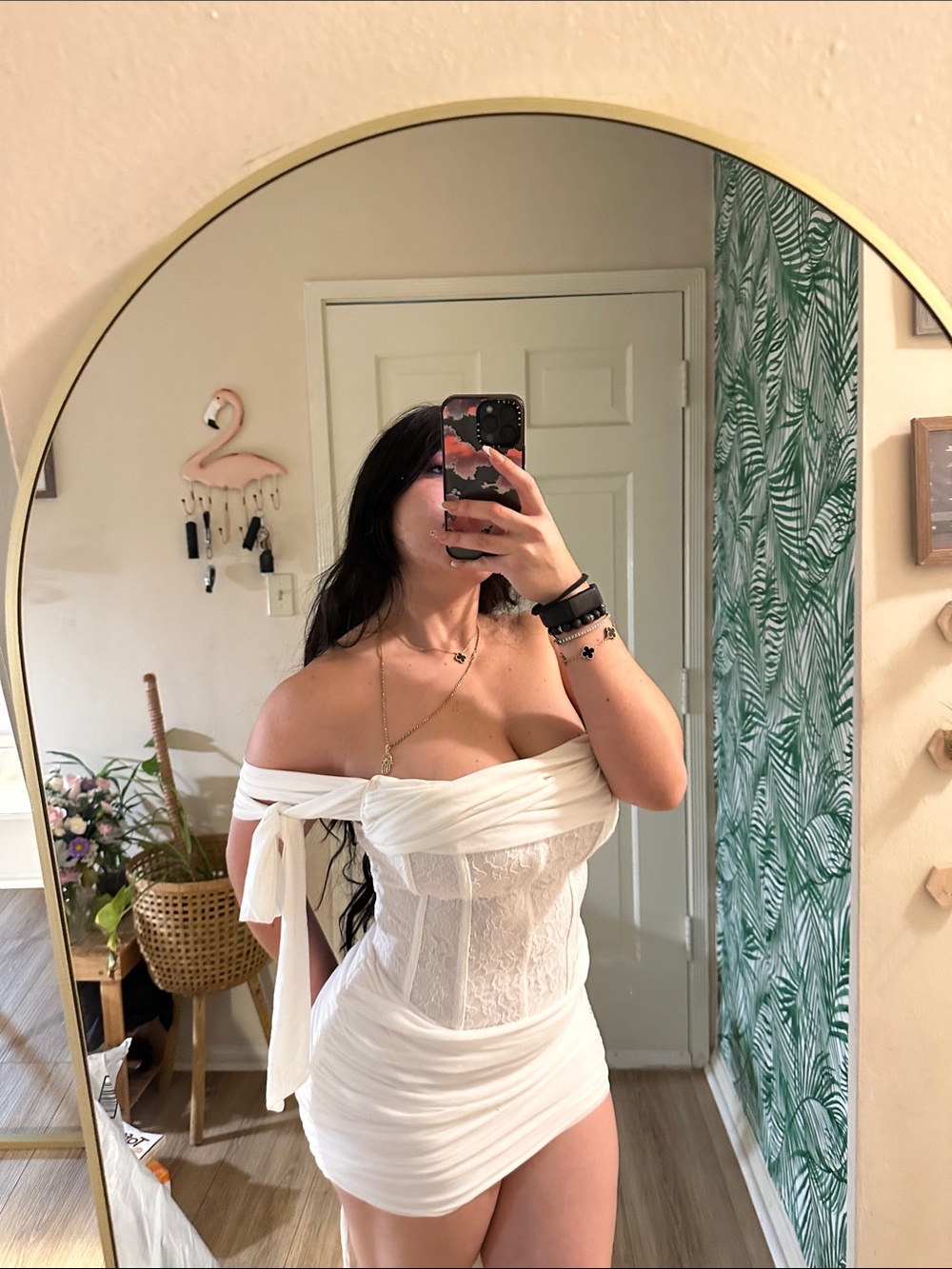Outcast clothing Off-Shoulder White Strapless Lace Mini Dress